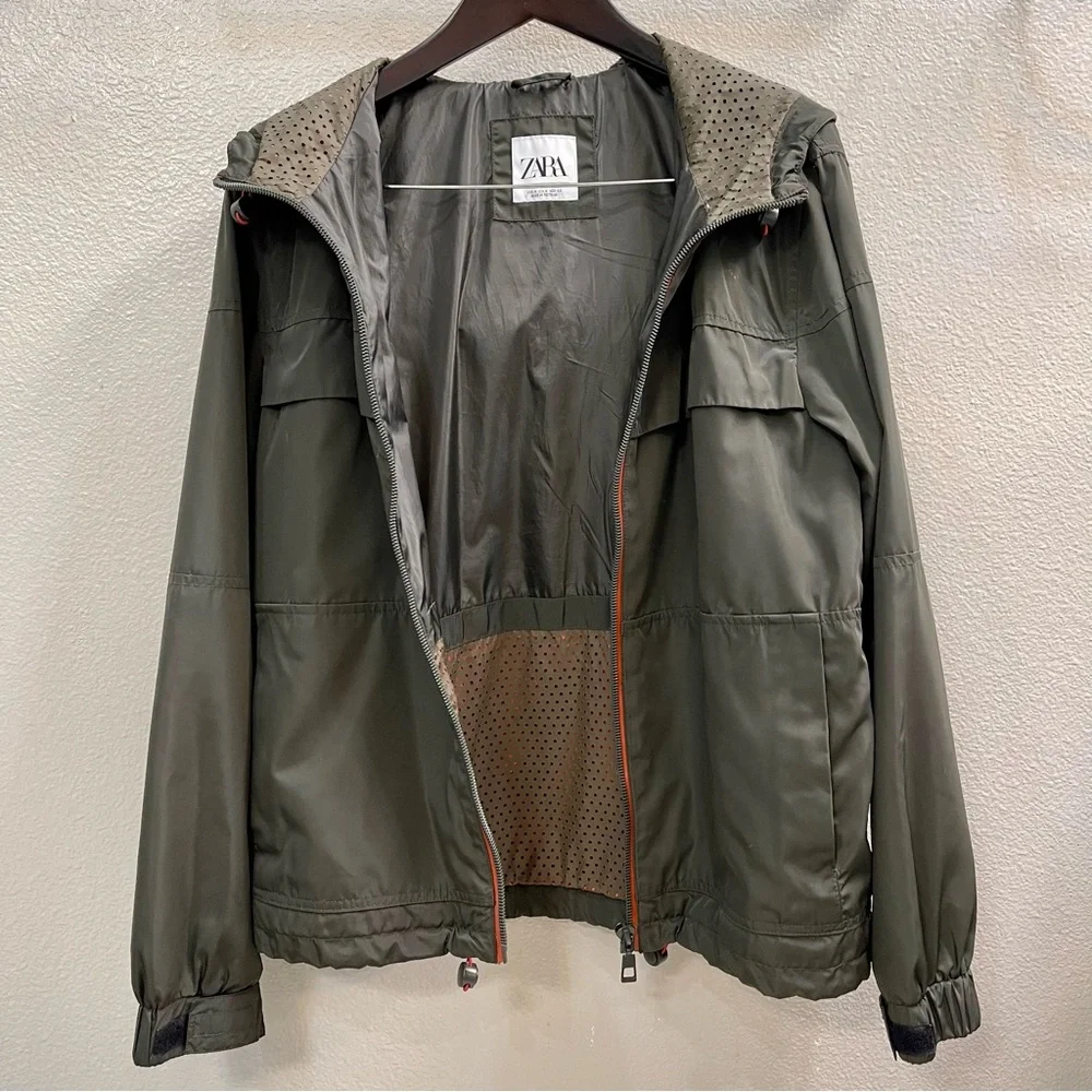 Men’s Zara long sleeve windbreaker medium olive jacket outerwear - medium - Picture 6 of 7